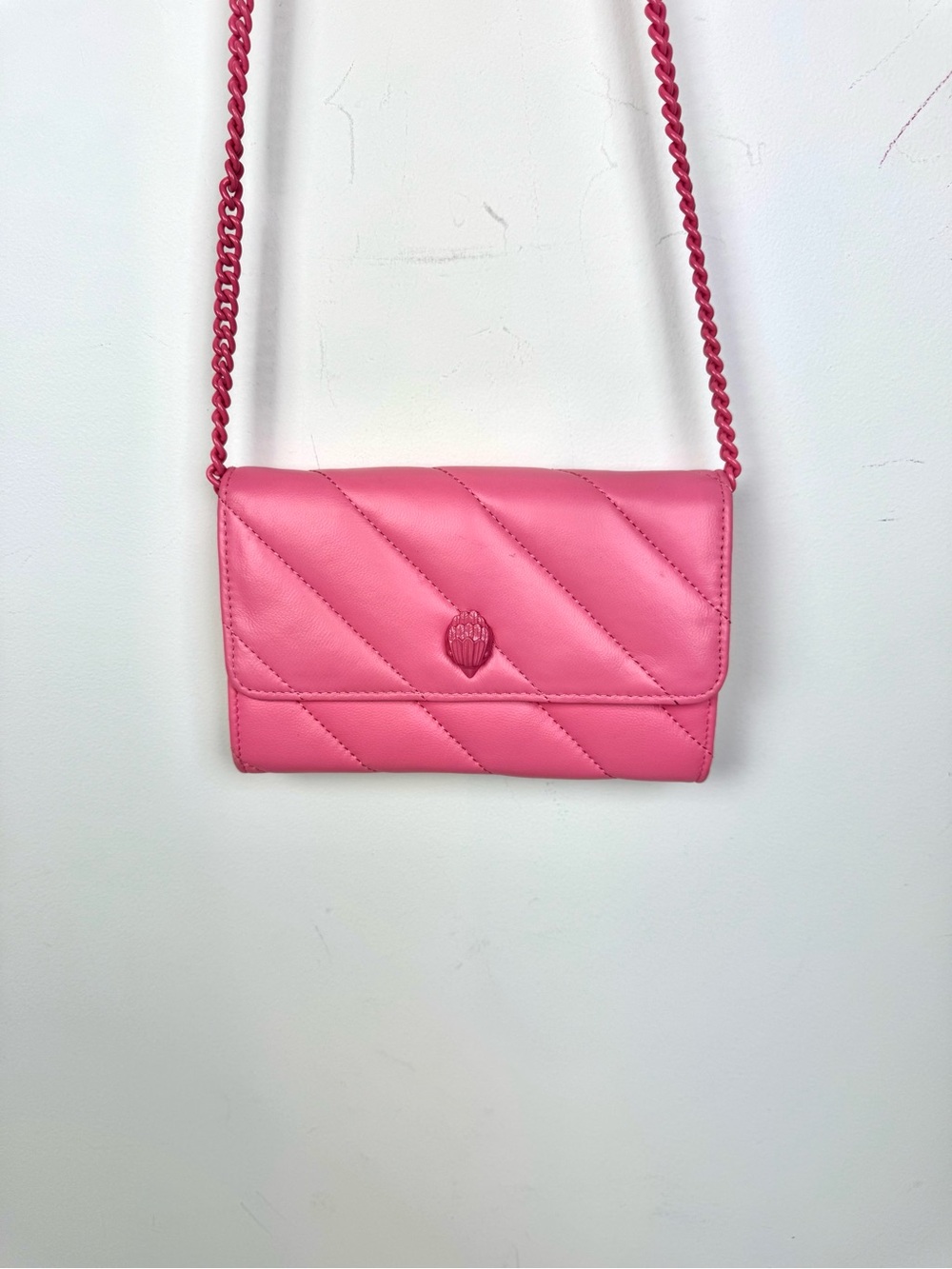 Kurt Geiger Pink London SoHo Drench Leather Wallet on a Chain Quilted
